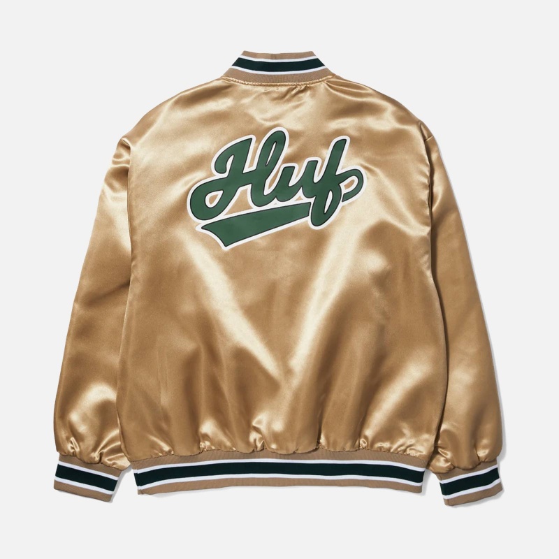 Pop Fly Satin Baseball Jacket JK00419 TAN