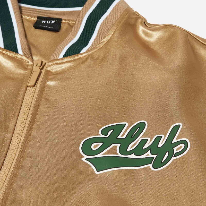 Pop Fly Satin Baseball Jacket JK00419 TAN