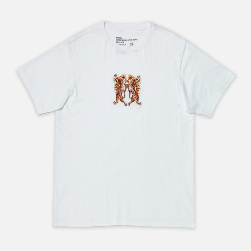 Maharishi 2063-White Heart Of Tigers Embroidered T-shirt