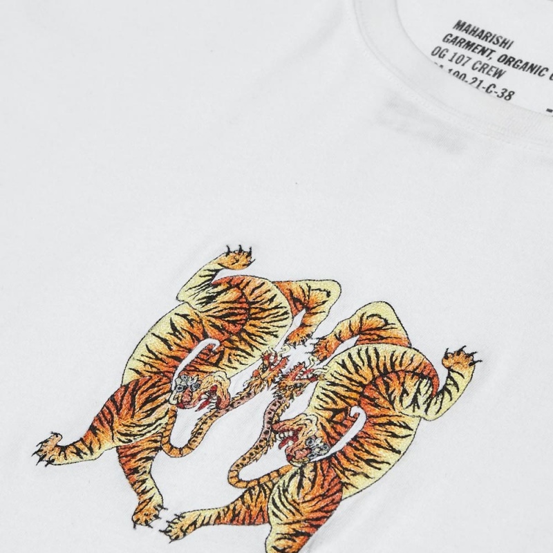 Maharishi 2063-White Heart Of Tigers Embroidered T-shirt