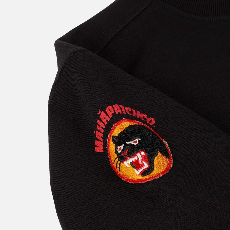 Maharishi 9432-Black Vintage Panther Patch Crew