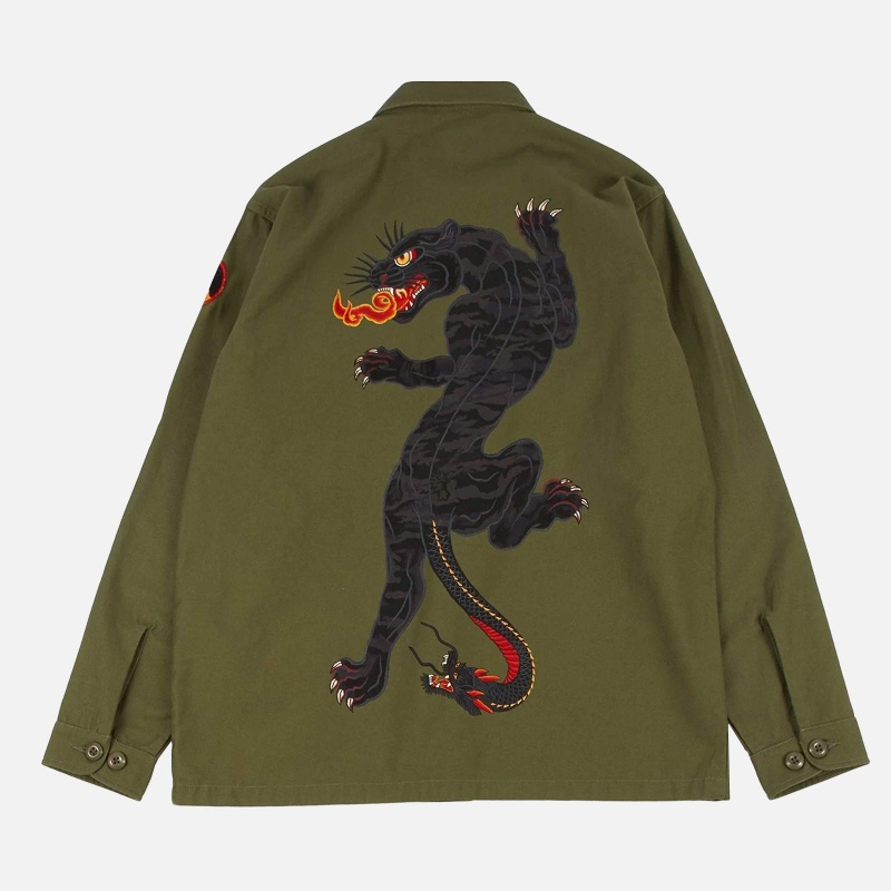 Maharishi 3583-Olive Panther Embroidered Shirt