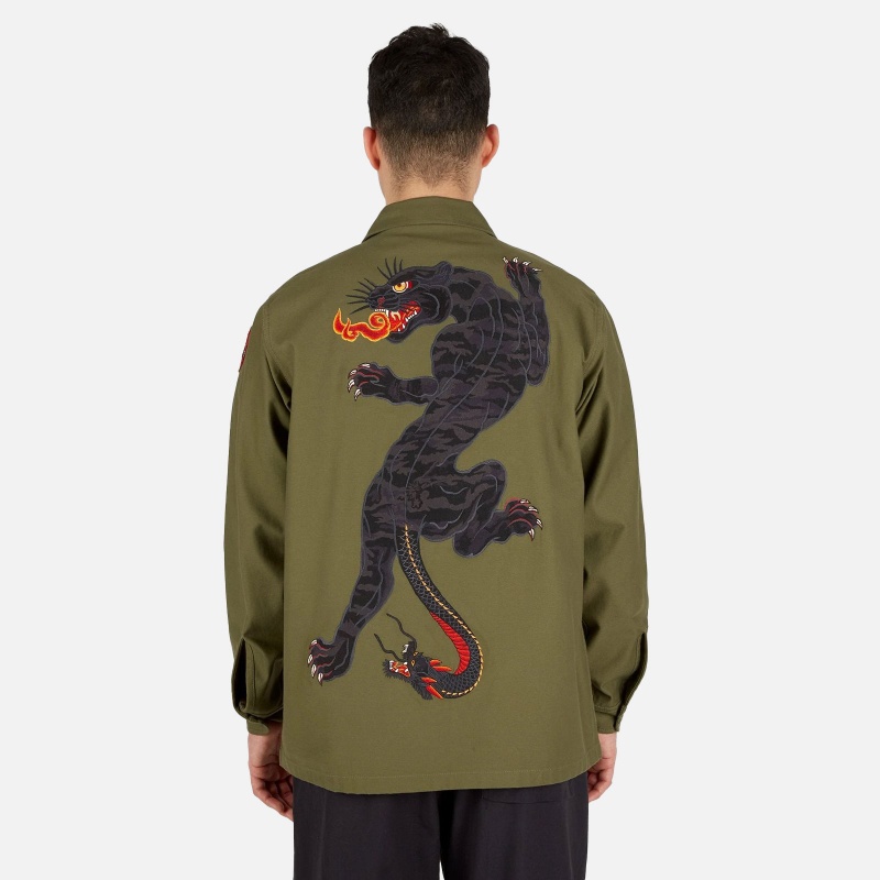 Maharishi 3583-Olive Panther Embroidered Shirt