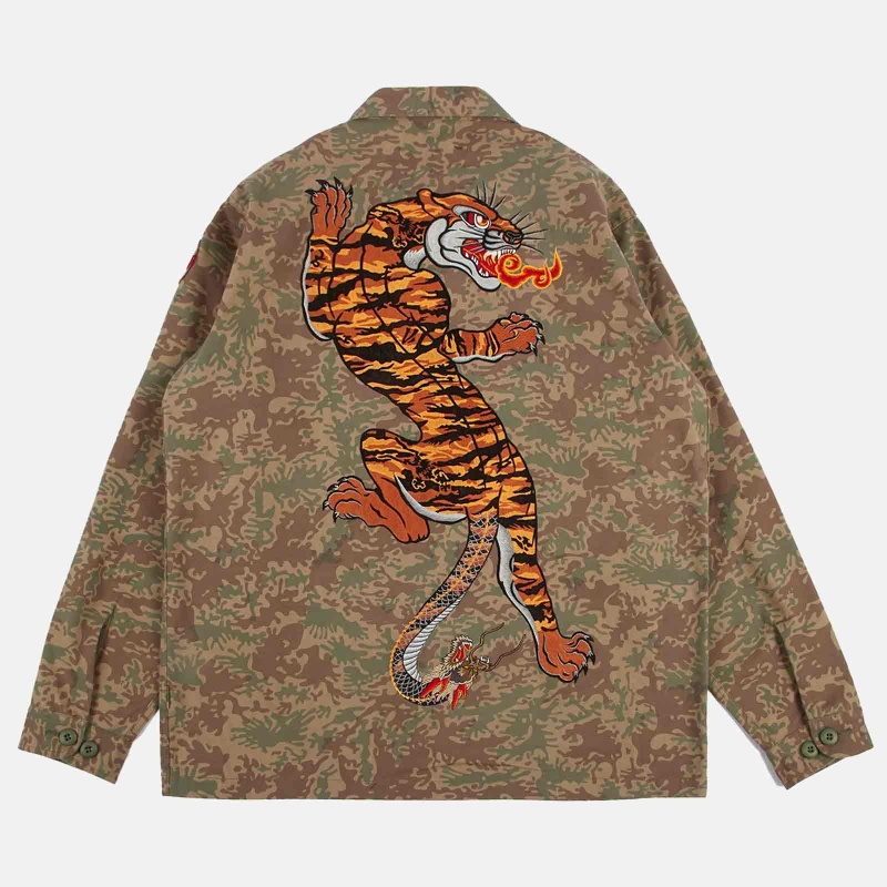 Maharishi 3582-Jungle Camo Tiger Embroidered Shirt