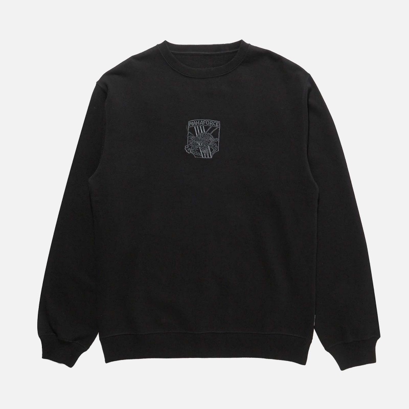 Maharishi 8075-BLACK Maha Force Embroidered Crew