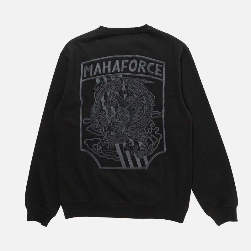 Maharishi 8075-BLACK Maha Force Embroidered Crew