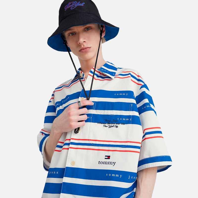 TOMMY JEANS Stripe Bowling Shirt DM0DM16001YBL