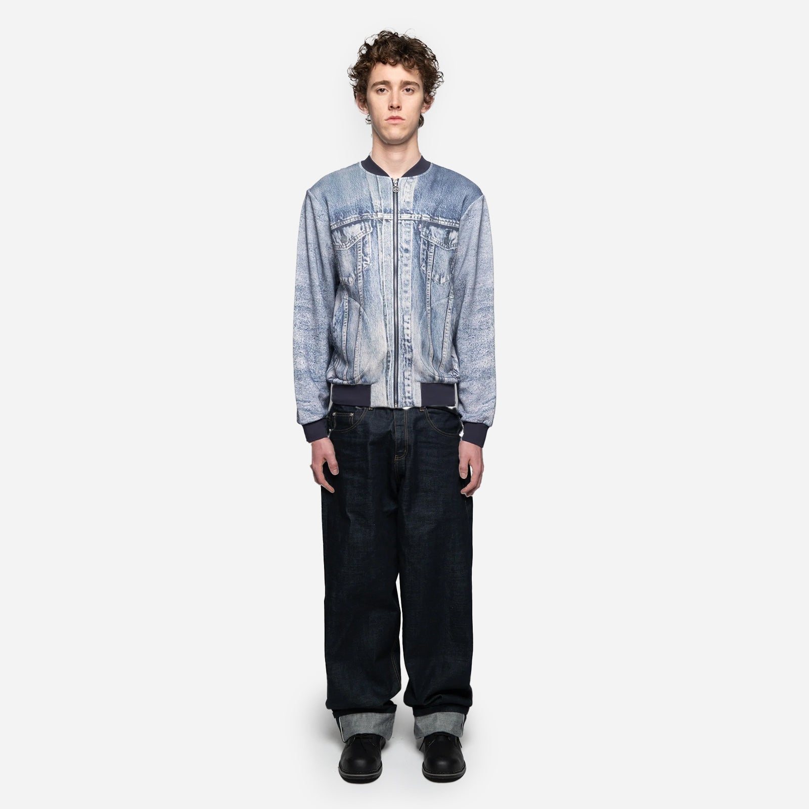 Printed Denim Fleece Bomber SS2693SCPDFB BLU